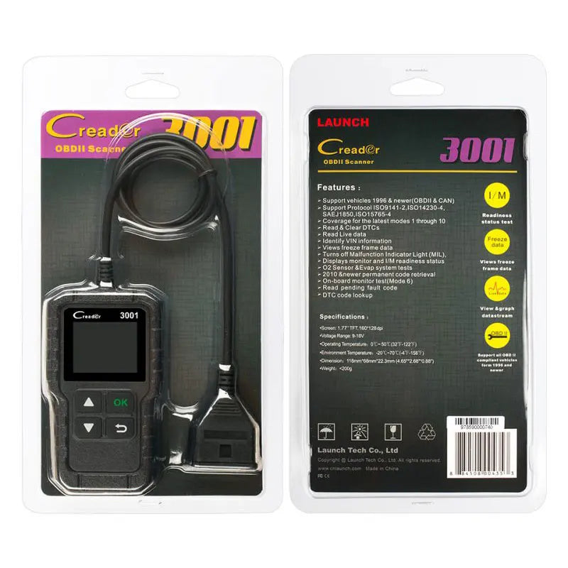 Turn Off Engine Light, Original Launch Creader 3001 OBDII / EOBD Code Scanner Car Diagnostic Tool, Support Languages