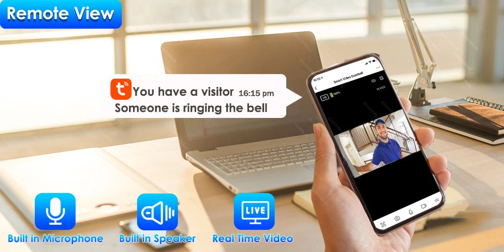 TUYA Video Doorbell WiFi  Wireless Outdoor Door Bell Camera AC Power 1080P Video Door Phone Waterproof IP65 Alexa Google Home