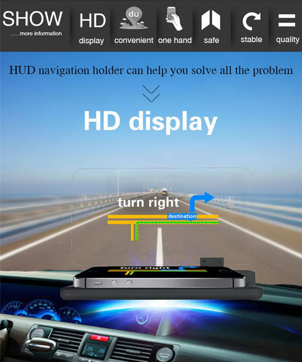 Youwinme Adjustable Car Display Holder Under 6 Inch GPS Phone HUD Navigation Bracket Mobile Auto Driving Smartphone Head Up