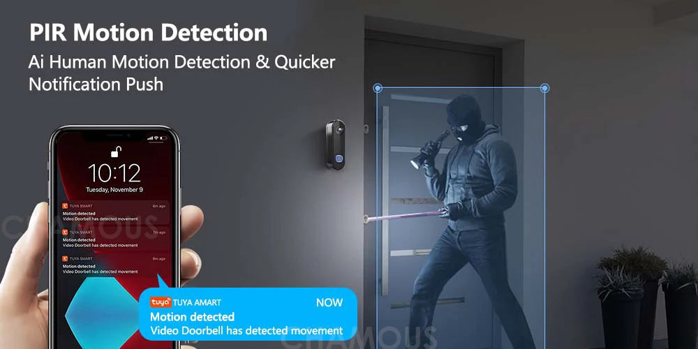 TUYA Video Doorbell WiFi  Wireless Outdoor Door Bell Camera AC Power 1080P Video Door Phone Waterproof IP65 Alexa Google Home