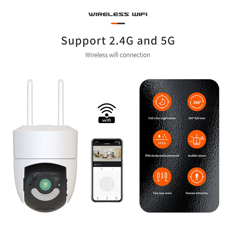 4MP Onvif 2.4G/5G Dual Band WiFi Home Security Cameras Waterproof Motion Detection Outdoor IP Alarm Surveillance Tuya Camera