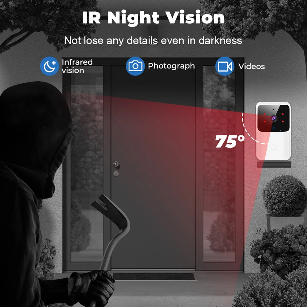 Tuya Video Doorbell Wireless HD Camera WiFi PIR Motion Detection IR Alarm Security Smart Home Security Door Bell WiFi Intercom