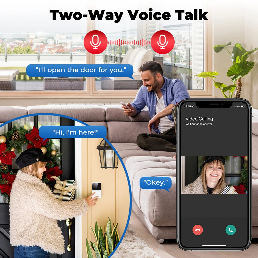 Tuya Video Doorbell Wireless HD Camera WiFi PIR Motion Detection IR Alarm Security Smart Home Security Door Bell WiFi Intercom