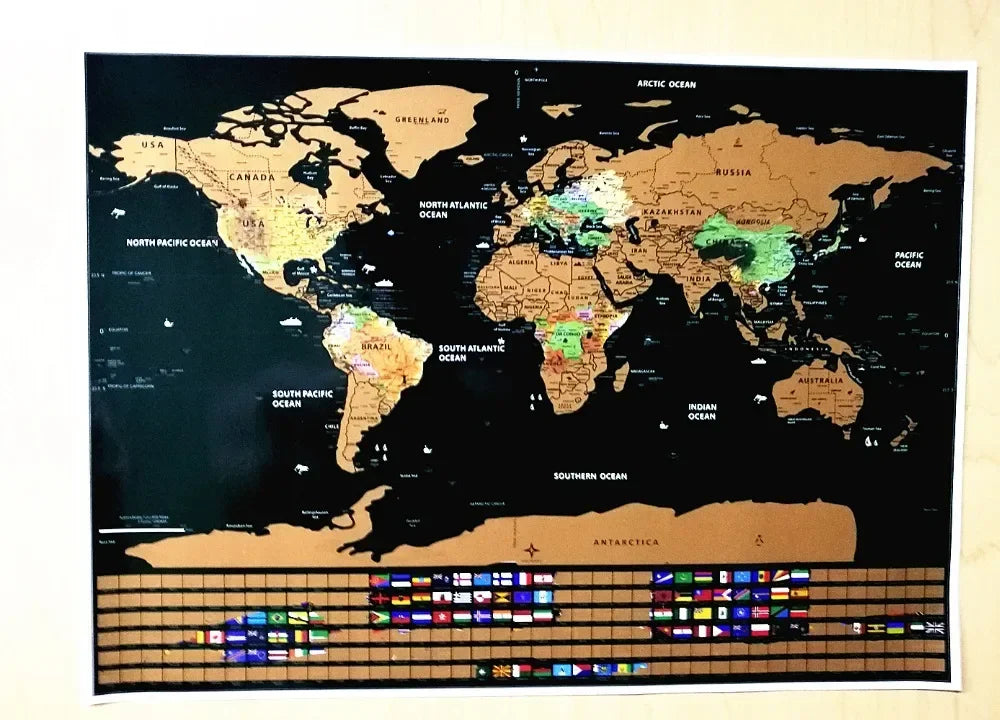 Big size Earth scratch maps with National Flags Deluxe Scratch maps With Scratch Off Layer Visual Travel Journal for travel maps