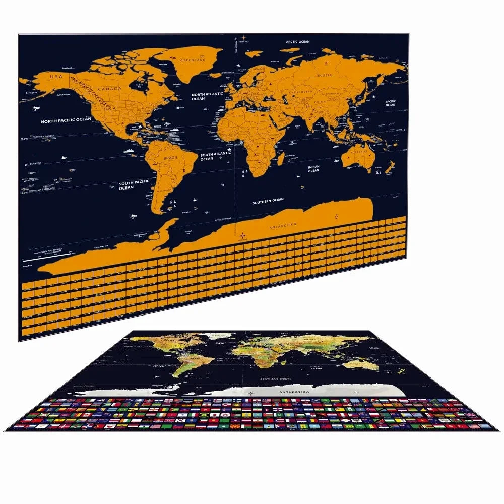 Big size Earth scratch maps with National Flags Deluxe Scratch maps With Scratch Off Layer Visual Travel Journal for travel maps