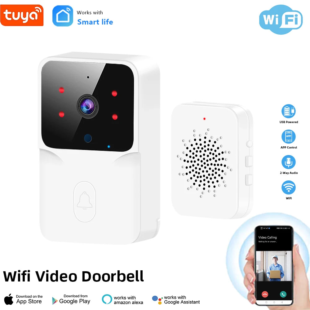 Tuya Video Doorbell Wireless HD Camera WiFi PIR Motion Detection IR Alarm Security Smart Home Security Door Bell WiFi Intercom