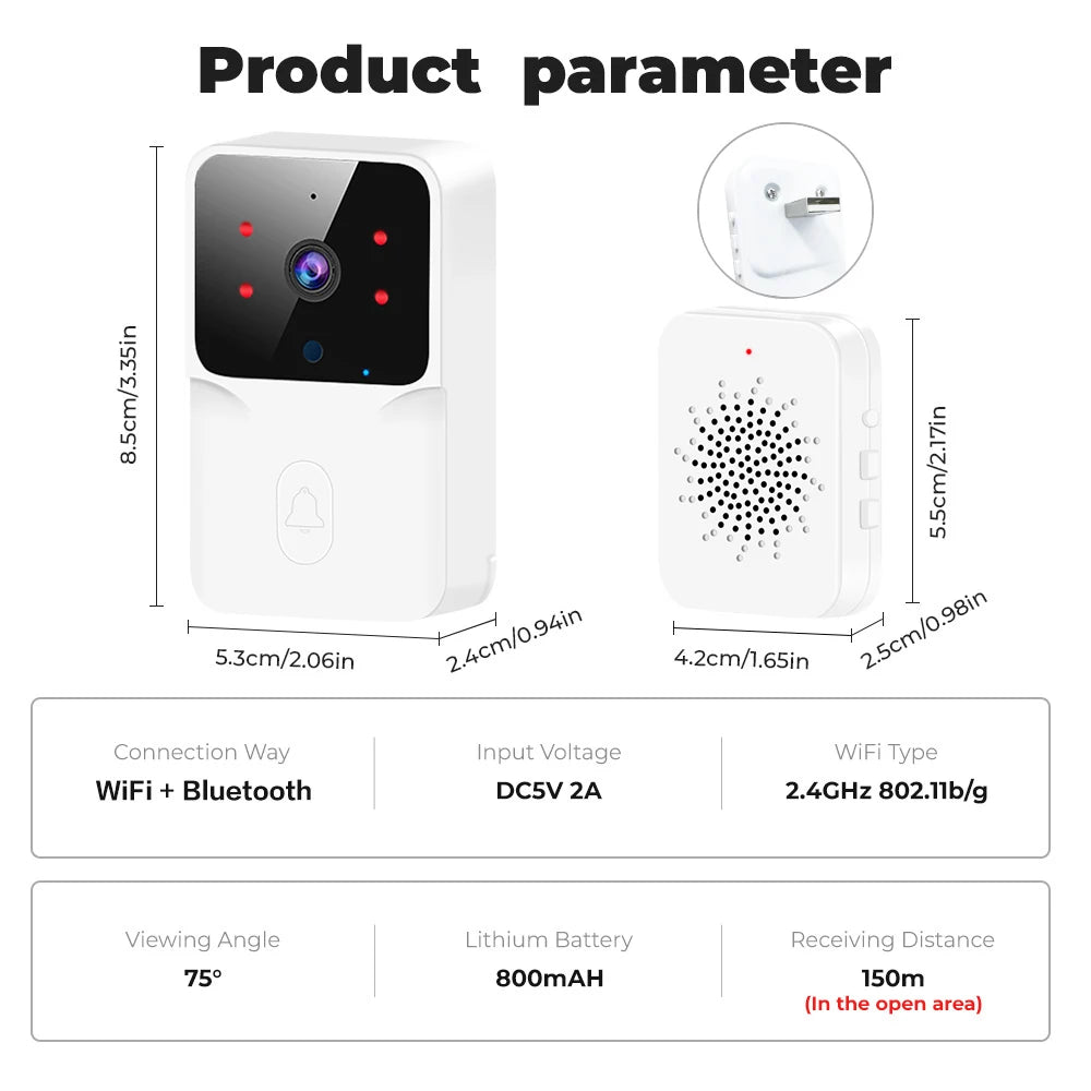 Tuya Video Doorbell Wireless HD Camera WiFi PIR Motion Detection IR Alarm Security Smart Home Security Door Bell WiFi Intercom