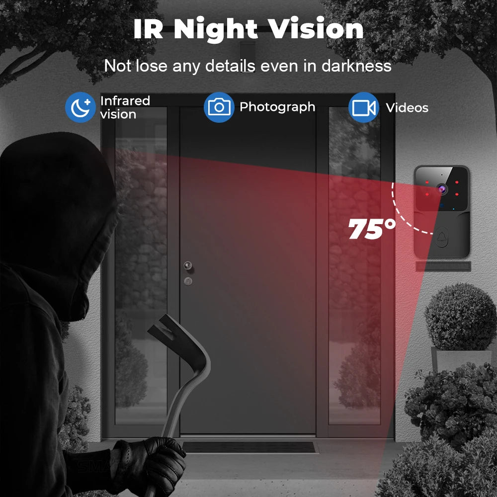 Tuya Video Doorbell Wireless HD Camera WiFi PIR Motion Detection IR Alarm Security Smart Home Security Door Bell WiFi Intercom