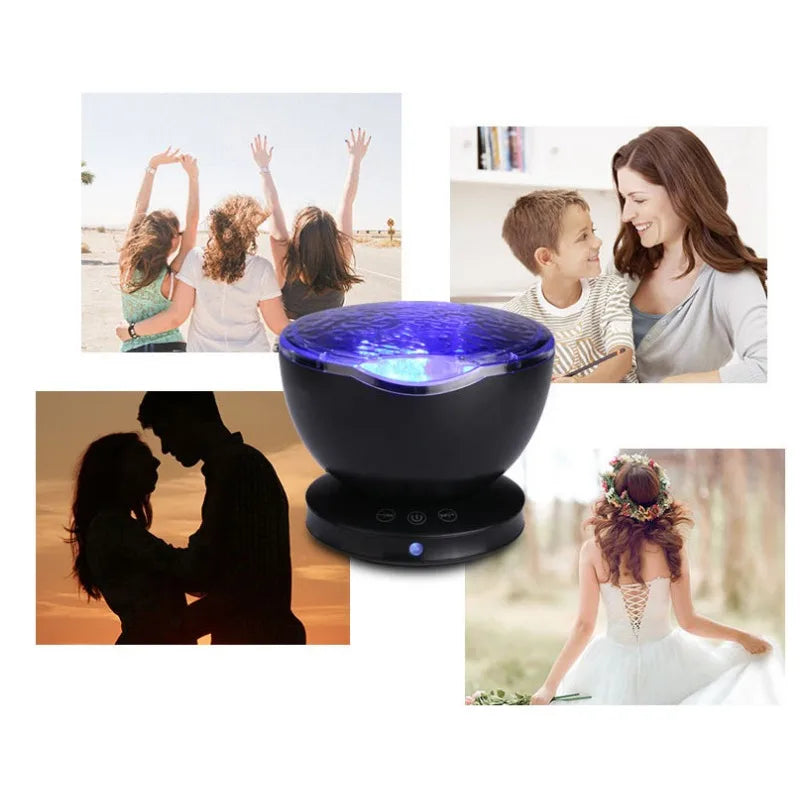 Ocean Wave Projector LED Night Light Remote Control TF Cards Music Player Speaker Aurora Projection