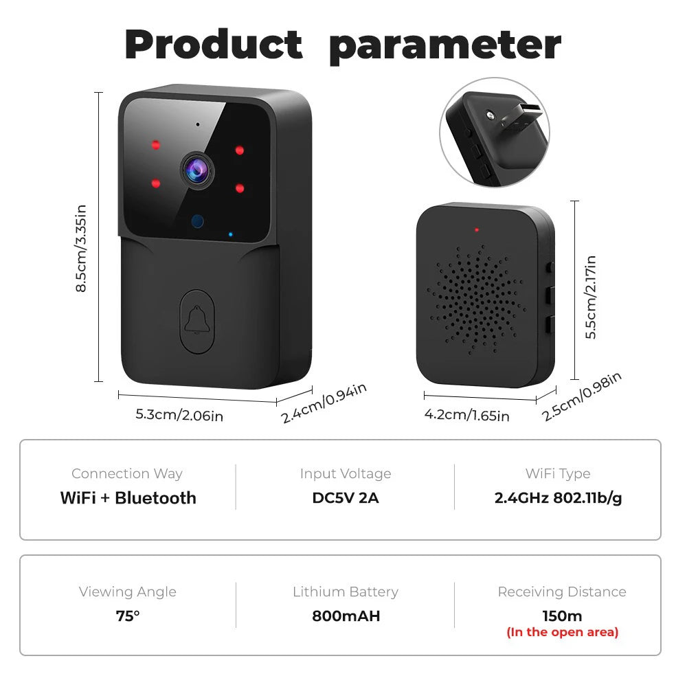 Tuya Video Doorbell Wireless HD Camera WiFi PIR Motion Detection IR Alarm Security Smart Home Security Door Bell WiFi Intercom