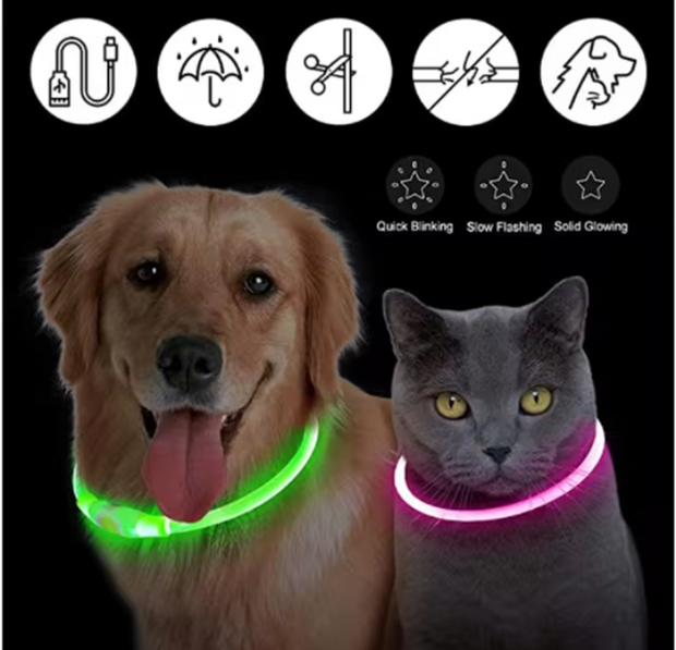 Neck Strap Adjustable Rain Resistant Nylon LED Dog Collar