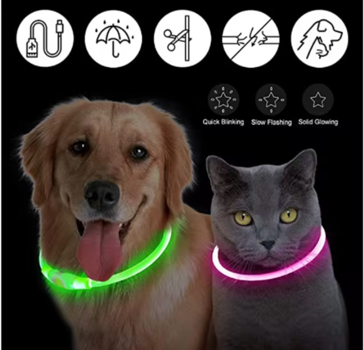Neck Strap Adjustable Rain Resistant Nylon LED Dog Collar